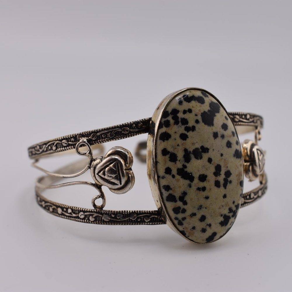 Elegant Dalmatian Stone Silver Bracelet